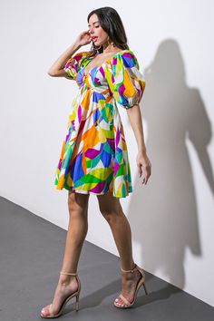 A delightful woven mini dress adorned with a charming sweetheart neckline, dainty short puff sleeves, and a beautifully smocked back bodice.Details:Self : 100% CottonSize & Fit- Model is 5`7" And Wearing Size Small- Measurements Taken From Size Small- Approx. Length: 33" Multicolor Ruched Mini Dress For Garden Party, Ruched Multicolor Mini Dress For Garden Party, Yellow Puff Sleeve Dress For Spring, Summer Mini Dress With Gathered Sleeves, Summer Mini Length Puff Sleeve Dress With Smocked Back, Summer Puff Sleeve Dress With Gathered Sleeves, Multicolor Casual Puff Sleeve Dress For Summer, Vacation Mini Dress With Gathered Short Sleeves, Multicolor Short Sleeve Mini Dress For Garden Party