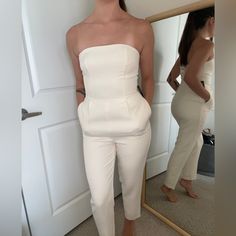 Express Jumpsuit - Perfect For Engagement Photos Or Bridal Wear Size: 2 (Fits Like A Small) Condition: Brand New With Tags/Clean Condition/Perfect Condition No Holes/No Stains/No Pilling/No Fade Smoke Free Home All Orders Ship 1-3 Business Days! High Waist Fitted Strapless Jumpsuit For Work, Fitted Strapless Jumpsuit For Spring Formal, Fitted Strapless Jumpsuit For Spring Formal Events, Spring Formal Fitted Strapless Jumpsuit, Elegant Fitted Strapless Jumpsuit For Spring, Fitted Strapless Pantsuit For Formal Occasions, Fitted Strapless Formal Pantsuit, Chic Fitted Strapless Pantsuit, Strapless Fitted Formal Pantsuit