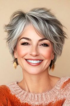 Save this pin for the best short layered haircuts with bangs. If you're craving volume and movement, this short hairstyle is for you. The tousled texture gives off a casual, piecey look, while side-swept bangs add a touch of softness. Pixie Bob With Bangs, Layered Haircuts For Thick Hair, Shag Hair, Medium Shag, Haircuts For Thick Hair, Grey Hair Transformation, Layered Haircuts With Bangs, Stylish Short Hair