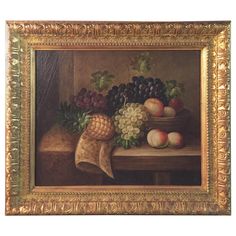 an oil painting of fruit on a table