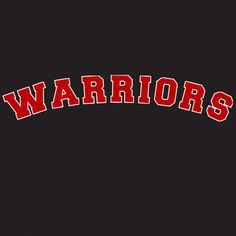 the word warriors on a black background with red and white letters that spell out,