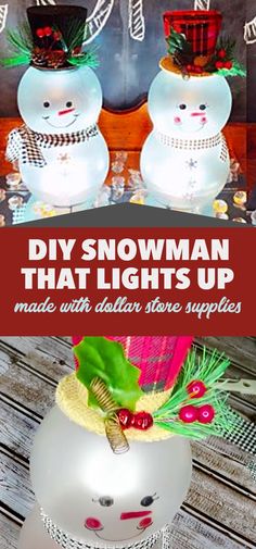 snowman lights up made with dollar store supplies and other holiday decorations for the home