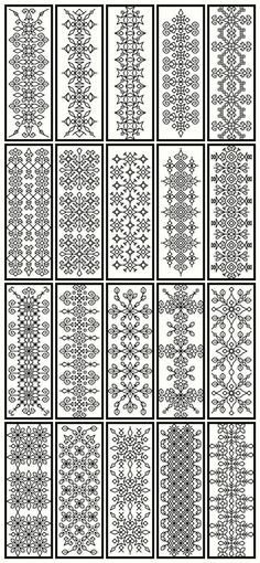 the cross stitch pattern is shown in black and white, with different designs on it