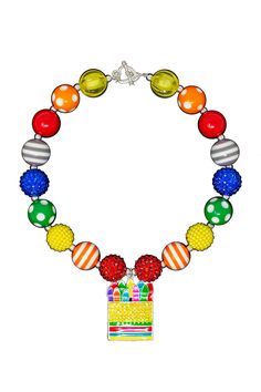 Crayon Bubblegum Necklace - Sparkle in Pink Cute Multicolor Necklace For Birthday, Colorful Playful Birthday Jewelry, Playful Colorful Jewelry For Birthday, Cute Multicolor Beaded Necklaces For Parties, Playful Multicolor Necklace, Playful Colorful Beads Necklaces For Birthday, Playful Colorful Beads Necklace For Birthday, Cute Multicolor Jewelry For School, Playful Multicolor Necklace With Lobster Clasp