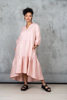 The Ash rose Linen Oversize Dress is our favorite weekender. this Plus size maxi dress featuring an oversized relaxed fit, two side pockets and 7/8 sleeves. The womens long sleeve linen shirt dress is made of high quality pure linen, that is versatile for any occasion! This Oversized linen shirt dress women is designed to be comfortable and not troublesome to wear. After wearing this linen midi dress with long sleeves, you will love it even more. This linen oversized shirt dress is designed to f Pink Linen Bohemian Dresses, Bohemian Pink Linen Dresses, Pink Bohemian Linen Dress, Oversized Spring Linen Maxi Dress, Oversized Maxi Linen Spring Dress, Pink Linen Maxi Dress For Vacation, Oversized Pink Casual Maxi Dress, Oversized Linen V-neck Maxi Dress, Oversized Linen Maxi Dress With V-neck