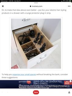 an open drawer with many electronics in it and the caption below reads, or make that idea even better