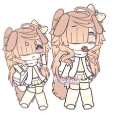 two cartoon girls with long hair and bows