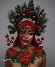 Christmas Face Makeup, Cute Christmas Makeup Looks, Cute Christmas Makeup, Christmas Holiday Makeup, Fun Christmas Makeup, Art Makeup Looks, Makeup Looks Fall, Unique Makeup Ideas