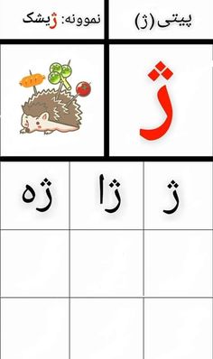 arabic alphabets with pictures of animals and letters on them, including the letter j