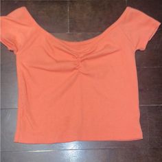 Never Worn Coral Off The Shoulder Cropped Top Cinched Front, Low Cut Size Medium Casual Orange Ribbed Top, Orange Ribbed Summer Tops, Ribbed Top, Shoulder Crop Top, Cropped Top, Orange Pink, Low Cut, Pink And Orange, American Eagle Outfitters