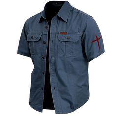 Season:Summer,Spring; Fabric:100% Cotton; Sleeve Length:Short Sleeve; Look After Me:Machine wash,Washable,Wet and Dry Cleaning; Gender:Men's; Style:Casual; Elasticity:Micro-elastic; Tops Type:Work Shirt,Western Shirt,Cargo Shirt; Occasion:Sports  Outdoor,Going out,Camping  Hiking; Age Group:Adults; Fit Type:Regular Fit; Pattern:Cross; Design:Print; Neckline:Fold-over Collar; Listing Date:06/19/2024 Mens Work Shirts, Tuxedo Shirt Men, Mens Printed Shirts, Mens Outdoor Jackets, Denim Shirt Men, Basic Hoodie, Trench Coat Men, Cargo Shirts, Linen Shirt Men