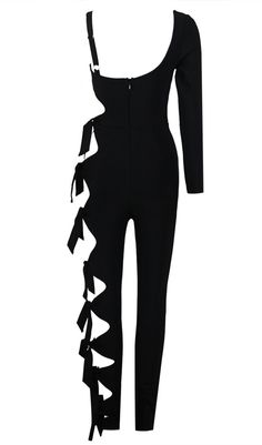 This show-stopping piece is all about making a statement and embracing your inner fashionista. The daring cut-outs add a touch of edgy charm, while the single-sleeve design adds a playful twist. Whether you're hitting the dance floor or attending a sparkling night event, this jumpsuit guarantees you'll be the life of the party. Gentle Dry Clean Only Colour may vary due to lighting on images. The product images (without model) are closest to the true colour of the product.Item runs true to size c Asymmetrical Black Romper For Party, Asymmetrical Black Jumpsuits And Rompers For Party, Asymmetrical Black Jumpsuit For Party, Black Asymmetrical Jumpsuit For Evening, Asymmetrical Black Party Jumpsuit Or Romper, Black Jumpsuits And Rompers For Spring Club Events, Black Jumpsuits And Rompers For Club In Spring, Black Jumpsuit For Clubbing In Spring, Sparkling Night