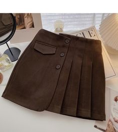 Style: commuting Size: S M L XL Color: black, coffee Brown Office Skirt With Pockets, Pleated Brown Mini Skirt For Work, Brown Pleated Mini Skirt For Work, Elegant Brown Pleated Mini Skirt, Brown High-waist Pleated Mini Skirt, High Waist Brown Pleated Mini Skirt, Brown High Waist Pleated Mini Skirt, Office High Waist Brown Skirt, Brown Pleated Skirt With Pockets For Fall