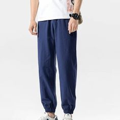 Men's Linen Pants Trousers Summer Pants Beach Pants Jogger Pants Drawstring Elastic Waist Plain Breathable Soft Casual Daily Holiday Linen / Cotton Blend Fashion Streetwear Black White Micro-elastic Linen Beach Pants, Basic Streetwear, Mens Linen Pants, Pants Jogger, Mens Linen, Beach Casual, Summer Pants, Beach Pants, Mens Joggers