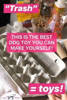 an egg carton with the words, trash this is the best dog toy you can make yourself