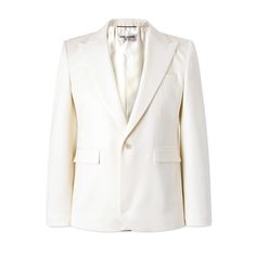 A white blazer is ideal to wear with the colourful shirts you've reserved for sunnier months. SAINT LAURENT's version has been tailored in Italy from wool-gabardine that's both comfortable and breathable. It's designed with sharp peak lapels and lightly padded shoulders to create the illusion of broader proportions. Small to size. See Size & Fit notes. White Blazer, Blazers For Men, Sunnies, Saint Laurent, Colorful Shirts, In Italy, Blazer, Italy, Wool