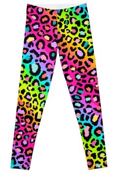 Super stretchy and durable polyester full-length leggings. Vibrant high-quality sublimation print across the front and back. Size range XXS-XL. Multicolor Graphic Print Stretch Leggings, Fitted Multicolor Graphic Print Leggings, Multicolor Printed Stretch Leggings, Stretch Multicolor Printed Leggings, Casual Multicolor Printed Leggings, Leopard Outfits, Leopard Leggings, Rainbow Leopard, Scene Kids