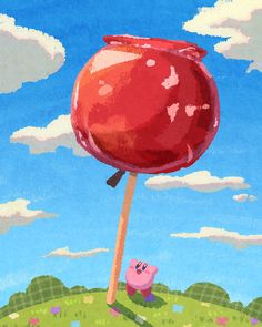 a painting of a giant candy bar on a stick in the middle of a field