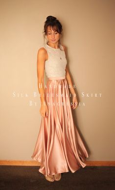 Long Silk Skirt Long Silk Skirt, Silk Charmeuse Dress, Bridal Skirts, Rose Skirt, Bridal Separates, Dusty Rose Pink, Full Circle Skirt, Full Circle Skirts, Wedding Rehearsal