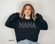 "Nana Sweatshirt, Cute Nana Sweatshirt, Valentines Day Gift for Nana, Nana Heart Sweatshirt, Grandma Gift, Grandmother Sweatshirt, Grandma Sweatshirt, Best Nana Gift HOW TO ORDER: 1. Please, Check and Review all Photos and Size Charts (The V-necks and Tank Tops are Women's Size, and the other styles are Unisex) 2. Choose Your T-Shirt Color/Size (You can see youth and toddler options in the same drop-down menu) 3. Choose Your Quantity as much as you want. 4. Click \"Add To Cart\". For multiple it Bride Sweatshirt, Birthday Gift For Mom, Nurse Sweatshirt, Mama Sweatshirt, Text Box, Custom Sweatshirts, Matcha Latte, Nursing Shirts, Mom Birthday Gift