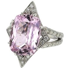 White Gold 14K Diamonds Prong Set 17.50 Ct Kunzite Engagement Ring Kunzite Engagement Ring, Kunzite Ring, White Diamond Ring, White Gold Diamond Rings, Women Diamond, Natural Earth, Stone Cuts, Diamond Stone, White Gold Rings