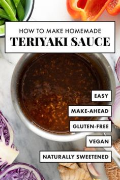 how to make homemade teriyaki sauce in a bowl on a marble countertop