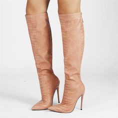 Shop Nude Croc Print Back Zipper Stiletto Heeled Knee High Boots for women color Nude for Anniversary, Dancing Club, Music Festival with worldwide Free shipping & Free return. Tan Croc Knee High Boots, Nude Stiletto Boots, Nude High Heels Boots, Nude Long Boots, Knee High Boots Nude, Heeled Knee High Boots, High Boots For Women, Dancing Club, Club Music