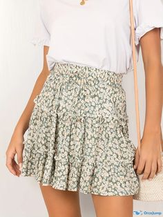 Orcajump - Boho Ditsy Floral Print Tiered Skirts, Ruffle Trim High Waist Layered Skirts For Spring & Summer, Women's Clothing Skirts For Spring, Layered Skirts, Boho Fits, Tiered Skirts, Ditsy Floral Print, Spring Skirts, Layered Skirt, Ditsy Floral, Ruffle Trim