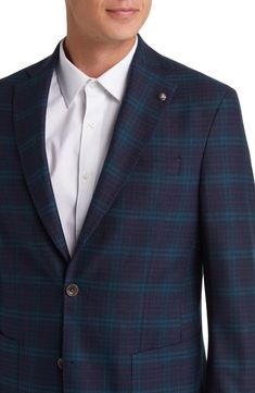 Handsome plaid elevates an unstructured modern sport coat crafted from a stretch-kissed wool. 29 1/2" length (size 40R) Notched lapels Partially lined 97% wool, 3% elastane Dry clean Made in Canada Tailored Plaid Sport Coat For Business Casual, Plaid Wool Blazer For Business Casual, Fitted Plaid Wool Sport Coat, Plaid Wool Sport Coat, Fitted Single Button Plaid Outerwear, Sport Coat, Dry Clean, Nordstrom, Plaid