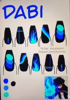 Easy Anime Nail Designs, Dabi Inspired Nails, Dabi Nails Design, My Hero Nails, Aizawa Nails, Mha Nail Art, Mha Nail Designs, Easy Anime Nails