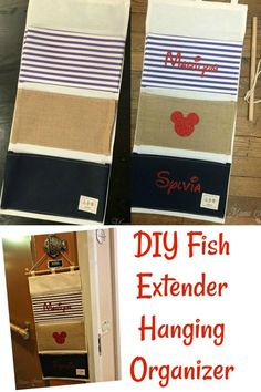 the diy fish extender hanging organizer is made from burlocks and fabric