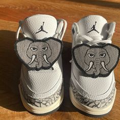 Brand New, Never Worn Nike Air Jordan 3 Retros. Size 12boys. My Kids Was About 5 Years Old When He Got Them, But Never Wore Them. The Elephant Face Is Removable. Gray Low-top Sneakers With Soft Sole, White High-top Non-slip Jordan Shoes, White Non-slip Lace-up Jordan Shoes, White Non-slip Casual Custom Sneakers, White Non-slip Jordan Shoes For Streetwear, White Custom Lace-up Sneakers, Nike Custom Sneakers, Nike Shoes Kids, Nike Air Jordan 3