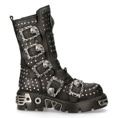 Shop now and unleash your inner rebel with our metallic skull studded black leather gothic boots. featuring buckles and a platform sole, these boots are the perfect blend of edgy and stylish. shop now and make a bold statement wherever you go! Cool Rave Outfits, Leather Goth, Gothic Boots, Cowgirl Party, Bad To The Bone, Studded Boots, Rave Outfits, Adjustable Straps, Silver Tone