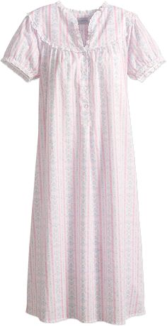 Now you can enjoy the same quality tailoring and generous fit that Lanz of Salzburg is known for—in every season. This lightweight gown is tailored in soft cotton lawn and features Lanz's classic Tyrolean print. Ever so pretty in fresh pastels, this short-sleeve gown features delicate eyelet trim at the neckline, yoke, and cuffs and an easy-dressing button front.    Classic Tyrolean print   Soft, lightweight cotton lawn   Finished with eyelet lace trim at the neckline, yoke, and cuffs   Approx. Classic Cotton Nightgown For Sleep, Brown Evening Dresses, Cotton Dress Pattern, Cotton Night Dress, Sharara Designs, Night Gown Dress, Vermont Country Store, New Saree Blouse Designs, Kurta Neck Design