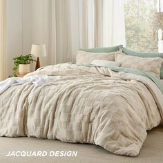 the comforter is clean and ready to be used in the bedroom or living room