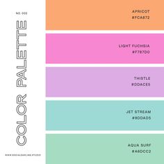 the color palette is shown with different colors and font on each side, including pink, blue