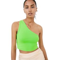 Zara Asymmetrical One Shoulder Lime Green Knit Crop Top. Add A Dramatic Or Playful Pop Of Color With This Great Tank In Sturdy Stretch Cotton Knit By Zara In Bright Lime Green - A Brat Summer Green! Stretchy One Shoulder Crop Top For Summer, Stretch One Shoulder Crop Top For Summer, Stretchy Summer Crop Top With One Shoulder, Stretch Crop Top With Asymmetrical Neckline For Summer, Green Sleeveless One-shoulder Top For Spring, Green Sleeveless One Shoulder Top For Spring, Summer Crop Top With Stretch And Asymmetrical Neckline, Summer Stretch Crop Top With Asymmetrical Neckline, Fitted Green One Shoulder Top For Summer