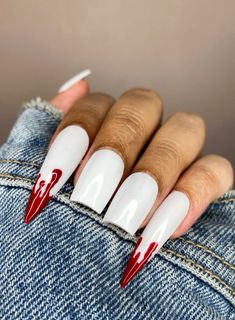 Halloween, nail design, nails for Halloween, vampire, white, nails, halloween nails, blood nails, square, almond, white nails, spooky Ongles Goth, Vampire Nails, Horror Nails, Nail Art Halloween, Easy Nails, Goth Nails, Dope Nail Designs, Halloween Nail Designs