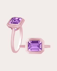 Set atop a slim band, this 18-karat ring frames its emerald-cut lavender amethyst face with a rose gold bezel to create a modern, romantic aesthetic. From Goshwara's Manhattan Collection. 18k rose gold and lavender amethyst Carat: 1.95 ctw Polish with soft cloth Made in India Measurements Stone width: 0.35in Stone length: 0.27in Rose Gold And Lavender, Gold And Lavender, Romantic Aesthetic, Lavender Amethyst, Bezel Ring, Amethyst Ring, A Rose, 18k Rose Gold, Emerald Cut