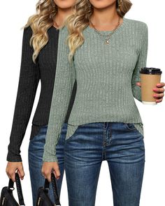 PRICES MAY VARY. Soft and Comfortable Material: the knit sweater is made of 90% polyester, 10% spandex; This sweater is pretty, lightweight, and holds up very well to washing; The slim fit sweater tops are a bit see through, but still comfortable Flattering Look: the women's tunic sweaters have knitting invisible stripes, round neck and basic simple design in solid color; It is attractive and comfortable, long enough to cover what it needs to Easy to Match: this is a soft but not very thick pull Crew Neck Sweaters, Sweaters Fall, Lightweight Sweaters, Slim Fit Sweater, Types Of Coats, Fall Fit, Long Sleeve Pullover Sweater, Women's Sweaters, Light Sweater