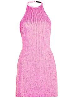 bubblegum pink sequin embellishment halterneck sleeveless open back short side slits thigh-length straight hem Sparkly Dress Outfit, Pink Sparkly Dress, Doctor Outfit, Cute Pajamas, Tumblr Fashion, Sparkly Dress, Pink Sequin, Barbie Dress, Exclusive Fashion