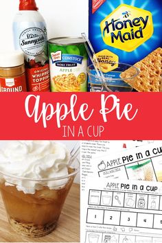 an apple pie in a cup is shown with the words apples pie in a cup