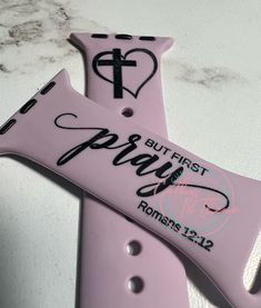 This But First Pray Silicone Watch band is perfect for yourself or as a gift for a loved one.  :) -4 sizes available for the Apple Watch   -Many colors of silicone bands to choose from  -Precision laser engraved design -Optional filling colors to choose from  ** Please type COLOR filling selection in the PERSONALIZATION FIELD.  The options are:  Black Filling.   If you don't select a color filling, the band will be engraved as shown in the sample photo with NO FILLING.  -Watch not included Pink Silicone Adjustable Watch Bands, Pink Adjustable Silicone Watch Bands, But First Pray, Nighttime Prayer, Diy Laser Engraver, Cute Apple Watch Bands, Heart And Cross, Romans 12 12, Christian Clothing Brand