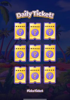 the daily ticket game is shown in purple and yellow colors, with numbers on each side