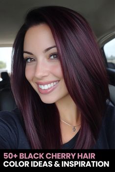 Click for More ➡️ | Save for Later ❤️  Want to make a statement in 2024? Take a look at these 51 stunning black cherry hair color ideas! From subtle highlights to striking ombres, there’s a shade for every style and hair type. Stay on trend with these looks! 💇‍♀️✨  #BlackCherryHair #HairColorIdeas #HairTrends2024 #HairInspo #HairGoals #Balayage #LayeredHair #HairTransformation #CherryHair #OmbreHair Long Dark Burgundy Hair, Dark Merlot Hair Color, Brunette Winter Hair Color, Dark Chocolate Cherry Hair Color, Dark Brown Hair With Dark Red Highlights, Cherry Cola Hair Color Formula, One Tone Hair Color, Red Chocolate Hair, Chocolate Cherry Balayage