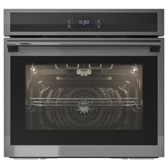 an oven with the door open and light on