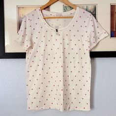 Nwt Gap Ladies Shirt Medium Size With Pit To Pit 21", Body Length 26", Shoulder Length 17", Sleeve Length 7". Has Pretty Pink Star Prints. Soft Material. See Photos For Reference. White Gap Shirt For Spring, Pink Fitted Blouse For Loungewear, Fitted Pink Blouse For Loungewear, Fitted Gap Shirt For Summer, Gap Cotton Tops For Loungewear, Gap Relaxed Fit Top For Loungewear, Gap Casual Tops For Loungewear, Casual Gap Tops For Loungewear, Pink Gap Tops For Spring