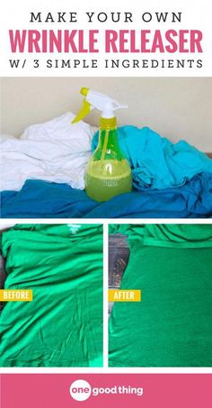 With a few simple ingredients, you can make a great DIY wrinkle release spray that removes wrinkles from clothes almost instantly — no iron needed! Wrinkle Spray For Clothes, Wrinkle Remover For Clothes, How To Unwrinkle Clothes Without Iron, Wrinkle Release Spray Diy, How To Get Wrinkles Out Of Clothes Fast, Diy Wrinkle Release Spray, Remove Wrinkles From Clothes, Wrinkle Release Spray, Diy Wrinkles