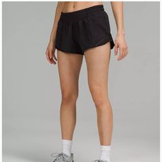 Never Worn, Great Condition Black High-waisted Athletic Shorts With 4-way Stretch, Compressive Black Athletic Shorts With Moisture-wicking, Black Micro-elastic Athletic Shorts With Short Leg, Black Moisture-wicking Cotton Athletic Shorts, Black Athletic Shorts With Pockets And 4-way Stretch, Low Rise Shorts, Shorts Athletic, Athletic Shorts, Lululemon Athletica