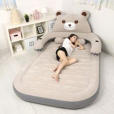 Cartoon Bear Comfy Inflatable Bed with Backrest - MaviGadget Cheap Bedding, Diy Bathroom Furniture, Air Mattresses, Inflatable Bed, Pallet Furniture Living Room, Furniture Small Spaces, Soft Bed, Cat Furniture Diy, Mattress Bedroom